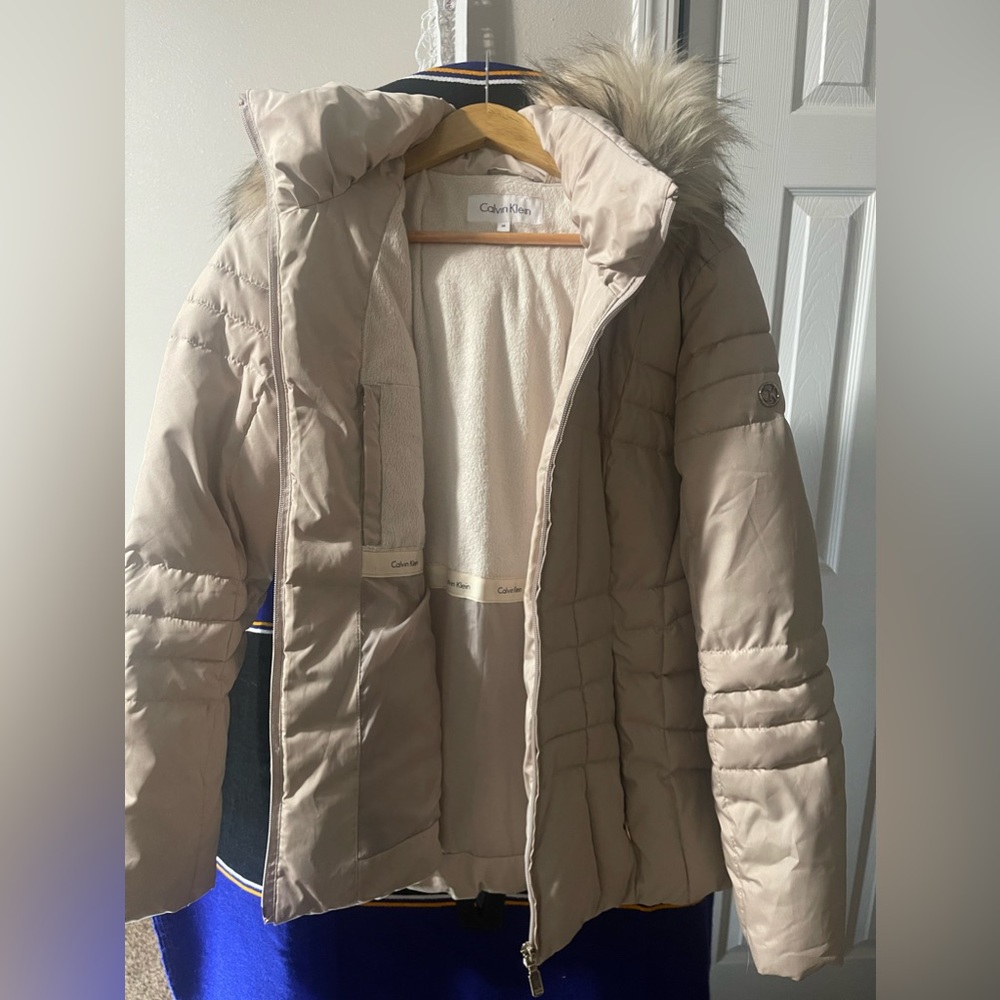 Calvin Klein puffer jacket with faux fur hood